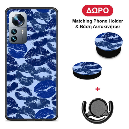 Blue Lipstick Kisses - Xiaomi 12 Pro θήκη + Δώρο Phone Holder & Βάση Αυτοκινήτου