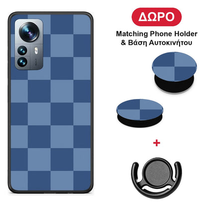 Denim Blue Checkerboard - Xiaomi 12 Pro θήκη + Δώρο Phone Holder & Βάση Αυτοκινήτου