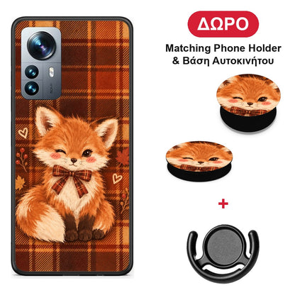 Fox on Autumn Tartan - Xiaomi 12 Pro θήκη + Δώρο Phone Holder & Βάση Αυτοκινήτου