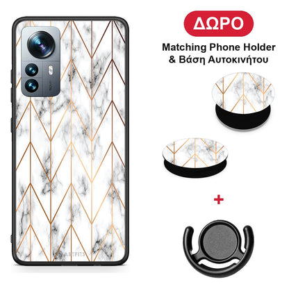 Marble Gold Geometric - Xiaomi 12 Pro θήκη + Δώρο Phone Holder & Βάση Αυτοκινήτου