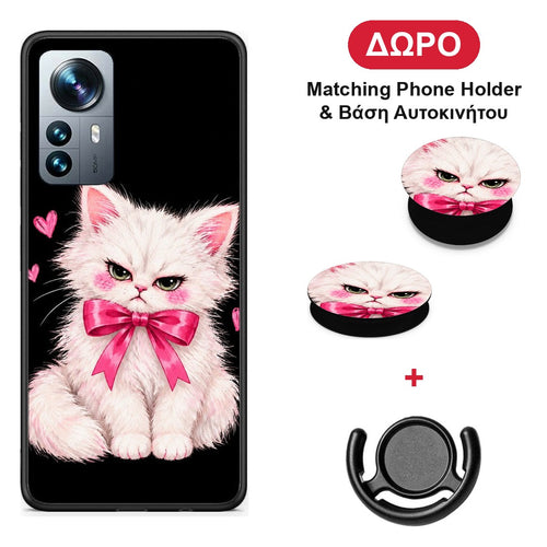 Grumpy Party Kitten on Black - Xiaomi 12 Pro θήκη + Δώρο Phone Holder & Βάση Αυτοκινήτου