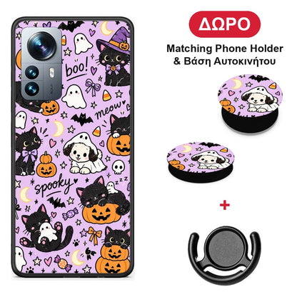 Halloween Black Cats on Lilac - Xiaomi 12 Pro θήκη + Δώρο Phone Holder & Βάση Αυτοκινήτου