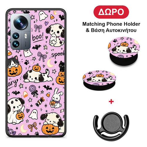 Halloween Puppies and Friends on Lilac - Xiaomi 12 Pro θήκη + Δώρο Phone Holder & Βάση Αυτοκινήτου