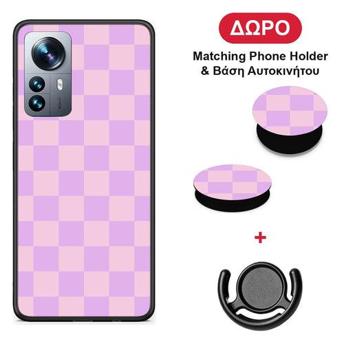 Lavender and Pink Checkerboard - Xiaomi 12 Pro θήκη + Δώρο Phone Holder & Βάση Αυτοκινήτου