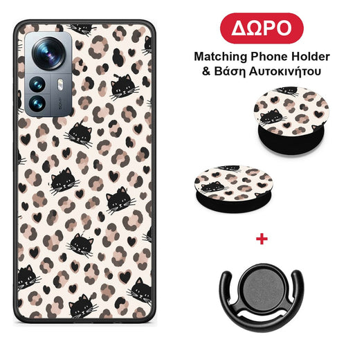 Leopard Spots and Black Cats on Cream - Xiaomi 12 Pro θήκη + Δώρο Phone Holder & Βάση Αυτοκινήτου