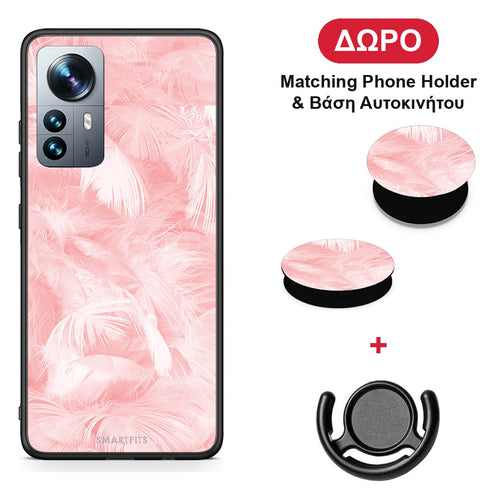 Boho Pink Feather - Xiaomi 12 Pro θήκη + Δώρο Phone Holder & Βάση Αυτοκινήτου