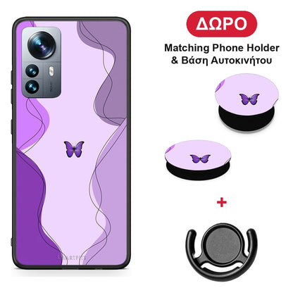 Purple Mariposa - Xiaomi 12 Pro θήκη + Δώρο Phone Holder & Βάση Αυτοκινήτου