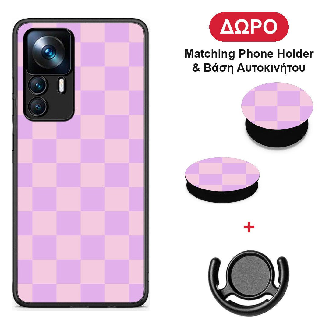 Lavender and Pink Checkerboard - Xiaomi 12T / K50 Ultra θήκη + Δώρο Phone Holder & Βάση Αυτοκινήτου