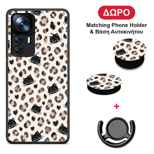Leopard Spots and Black Cats on Cream - Xiaomi 12T / K50 Ultra θήκη + Δώρο Phone Holder & Βάση Αυτοκινήτου