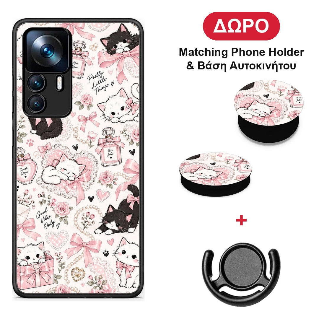 Pink Bows and Kittens Collage - Xiaomi 12T / K50 Ultra θήκη + Δώρο Phone Holder & Βάση Αυτοκινήτου
