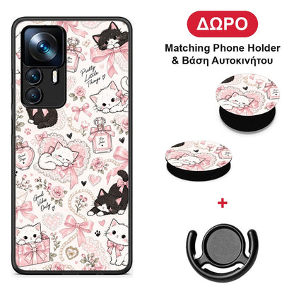 Pink Bows and Kittens Collage - Xiaomi 12T / K50 Ultra θήκη + Δώρο Phone Holder & Βάση Αυτοκινήτου