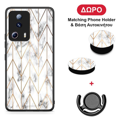 Marble Gold Geometric - Xiaomi 13 Lite 5G θήκη + Δώρο Phone Holder & Βάση Αυτοκινήτου
