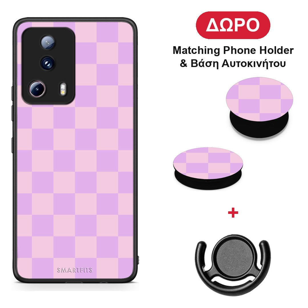 Lavender and Pink Checkerboard - Xiaomi 13 Lite 5G θήκη + Δώρο Phone Holder & Βάση Αυτοκινήτου