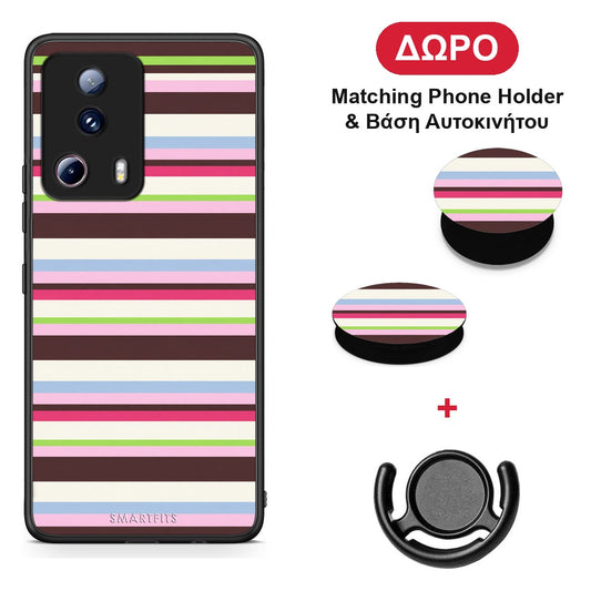 Multicolour Horizontal Stripes - Xiaomi 13 Lite 5G θήκη + Δώρο Phone Holder & Βάση Αυτοκινήτου