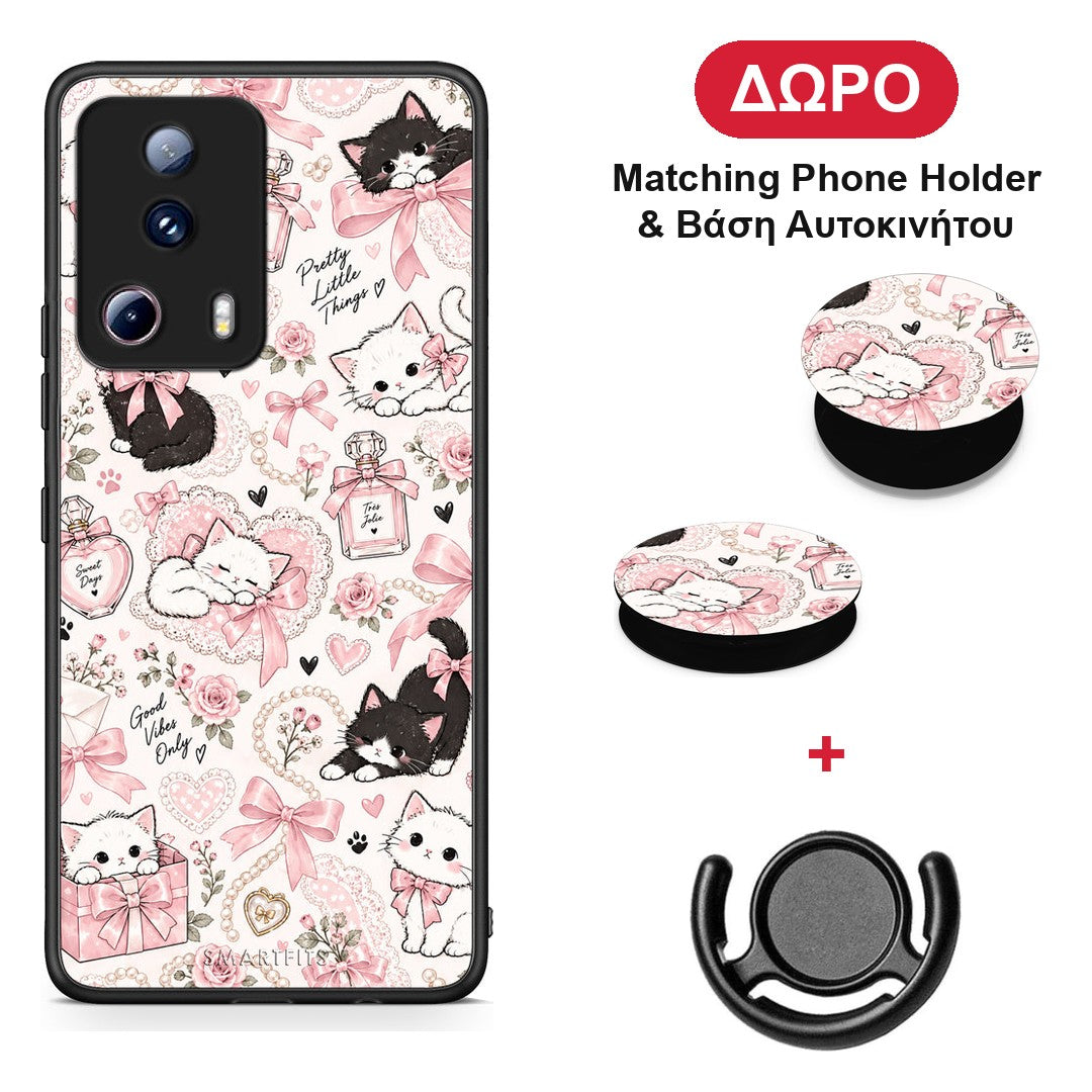 Pink Bows and Kittens Collage - Xiaomi 13 Lite 5G θήκη + Δώρο Phone Holder & Βάση Αυτοκινήτου