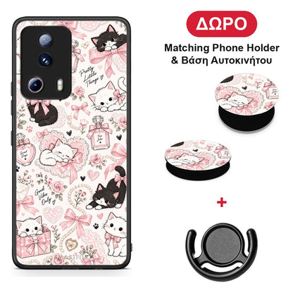Pink Bows and Kittens Collage - Xiaomi 13 Lite 5G θήκη + Δώρο Phone Holder & Βάση Αυτοκινήτου