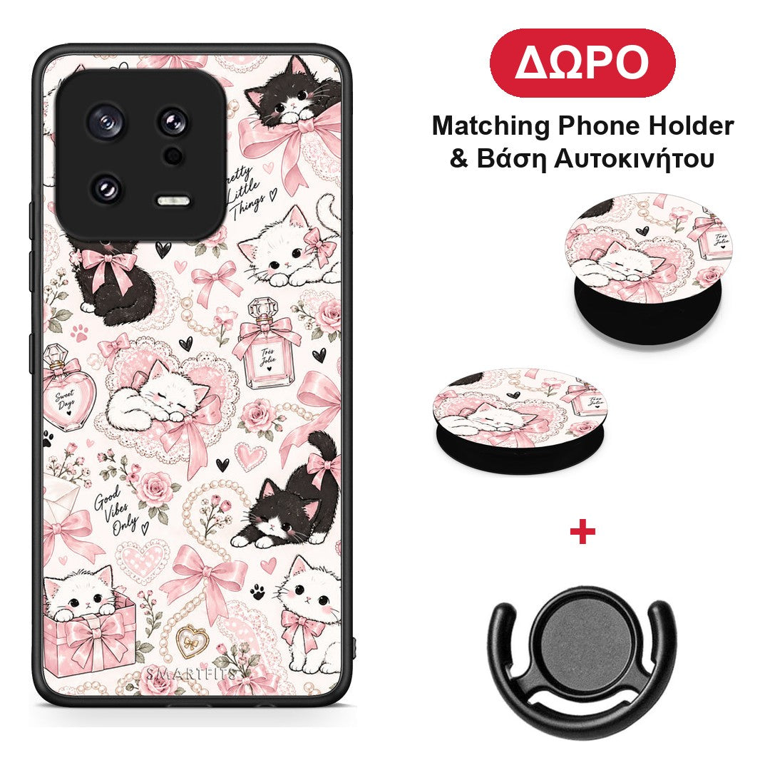 Pink Bows and Kittens Collage - Xiaomi 13 θήκη + Δώρο Phone Holder & Βάση Αυτοκινήτου