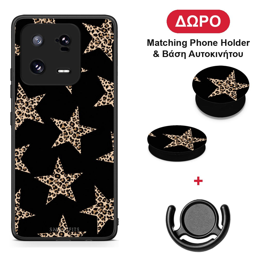 Leopard Stars on Black - Xiaomi 13 Pro θήκη + Δώρο Phone Holder & Βάση Αυτοκινήτου