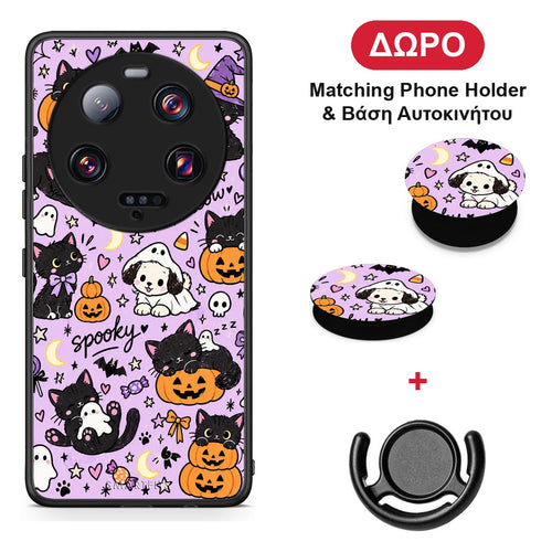 Halloween Black Cats on Lilac - Xiaomi 13 Ultra θήκη + Δώρο Phone Holder & Βάση Αυτοκινήτου