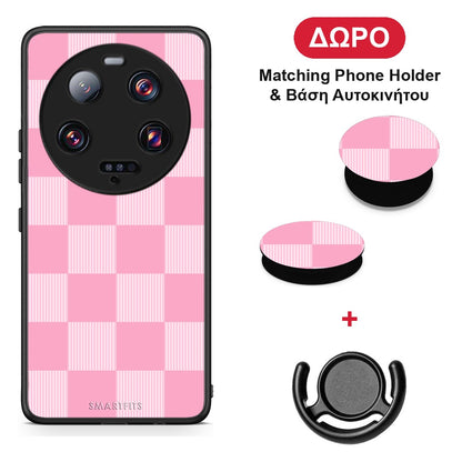 Pink and White Striped Checks - Xiaomi 13 Ultra θήκη + Δώρο Phone Holder & Βάση Αυτοκινήτου