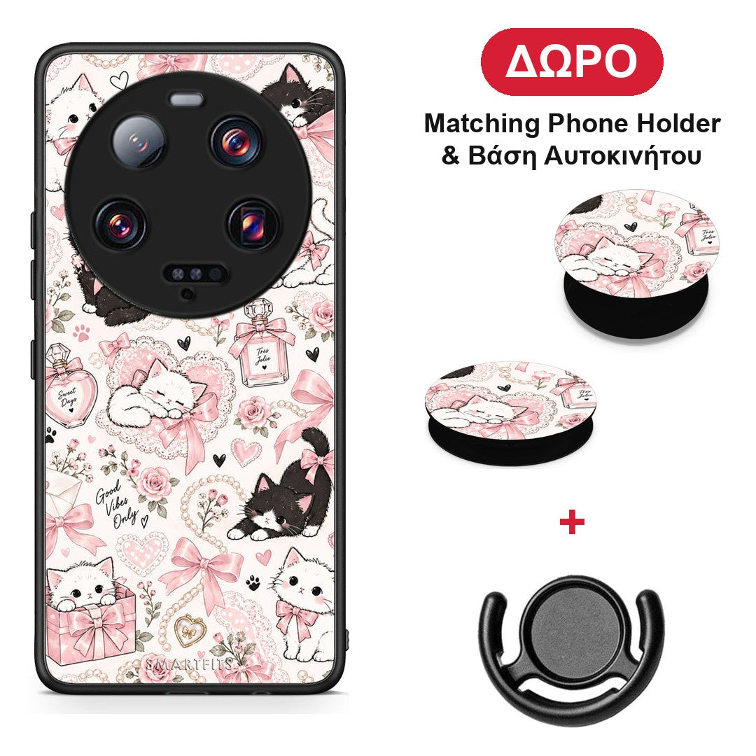 Pink Bows and Kittens Collage - Xiaomi 13 Ultra θήκη + Δώρο Phone Holder & Βάση Αυτοκινήτου