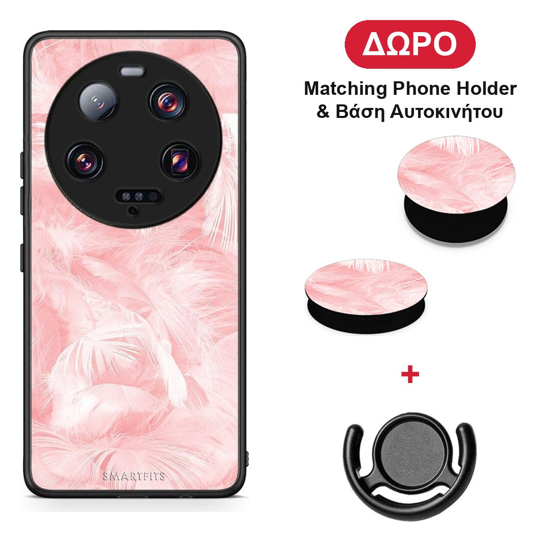 Boho Pink Feather - Xiaomi 13 Ultra θήκη + Δώρο Phone Holder & Βάση Αυτοκινήτου