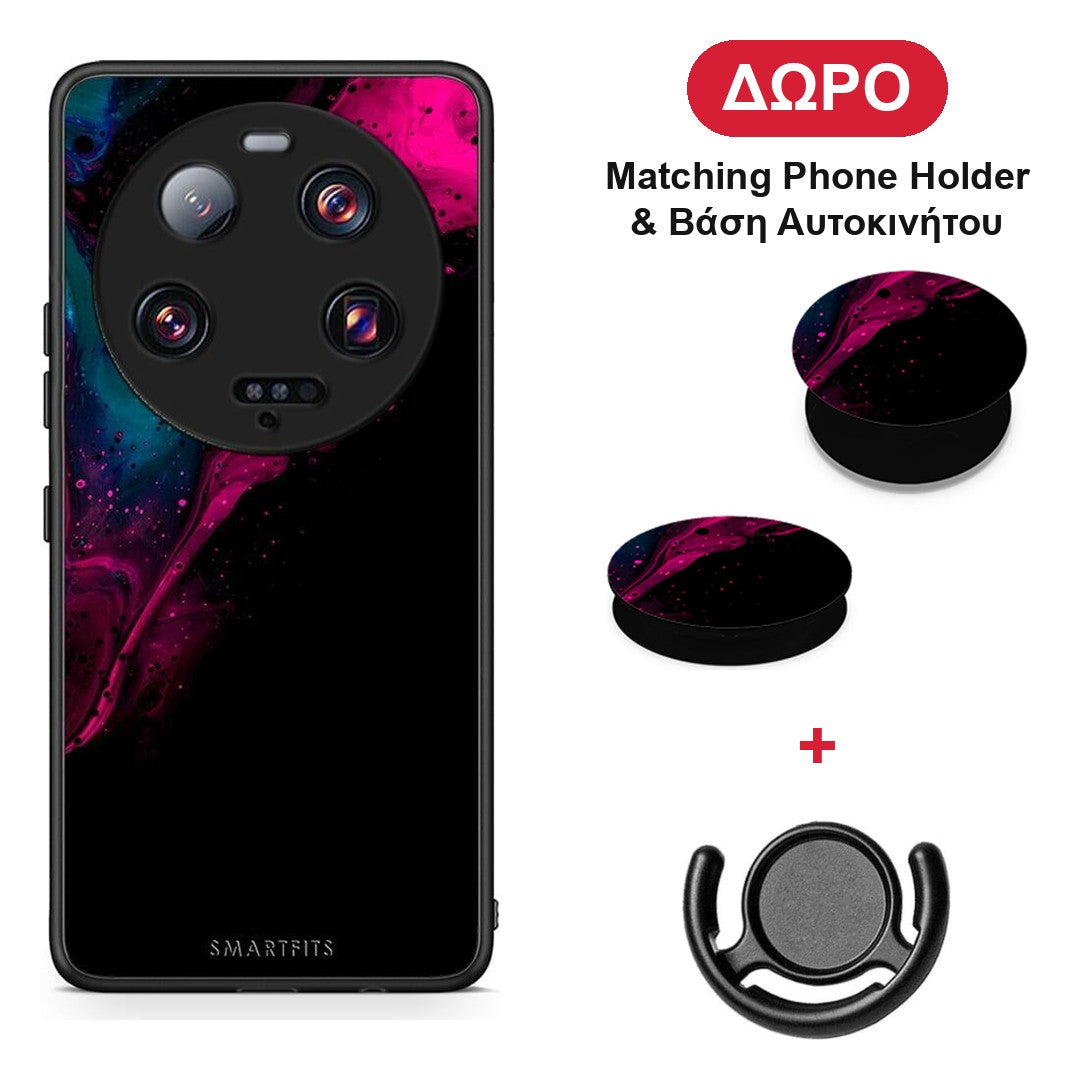 Watercolor Pink Black - Xiaomi 13 Ultra θήκη + Δώρο Phone Holder & Βάση Αυτοκινήτου
