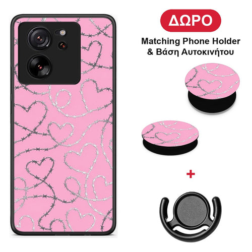 Barbed Wire Hearts on Pink - Xiaomi 13T θήκη + Δώρο Phone Holder & Βάση Αυτοκινήτου