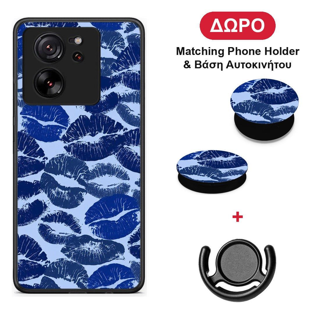 Blue Lipstick Kisses - Xiaomi 13T θήκη + Δώρο Phone Holder & Βάση Αυτοκινήτου