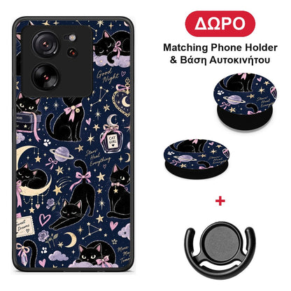 Celestial Black Cats on Navy - Xiaomi 13T θήκη + Δώρο Phone Holder & Βάση Αυτοκινήτου