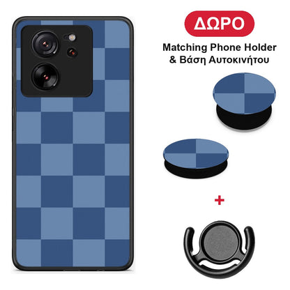 Denim Blue Checkerboard - Xiaomi 13T θήκη + Δώρο Phone Holder & Βάση Αυτοκινήτου