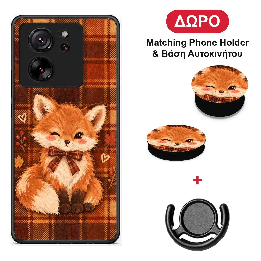 Fox on Autumn Tartan - Xiaomi 13T θήκη + Δώρο Phone Holder & Βάση Αυτοκινήτου