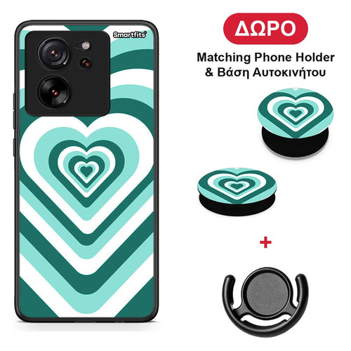 Green Hearts - Xiaomi 13T θήκη + Δώρο Phone Holder & Βάση Αυτοκινήτου