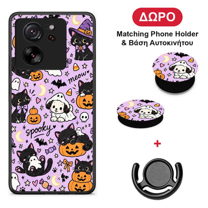 Halloween Black Cats on Lilac - Xiaomi 13T θήκη + Δώρο Phone Holder & Βάση Αυτοκινήτου