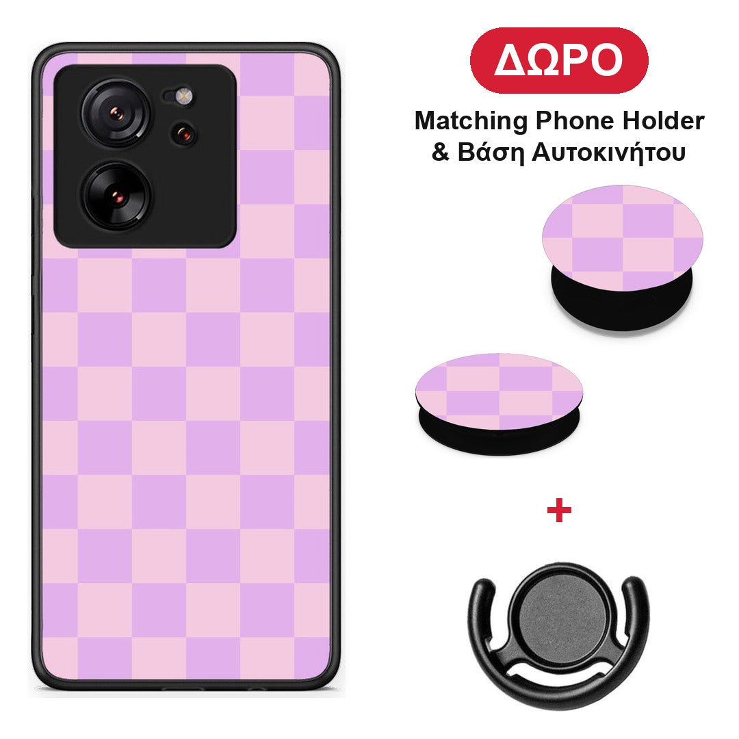 Lavender and Pink Checkerboard - Xiaomi 13T θήκη + Δώρο Phone Holder & Βάση Αυτοκινήτου
