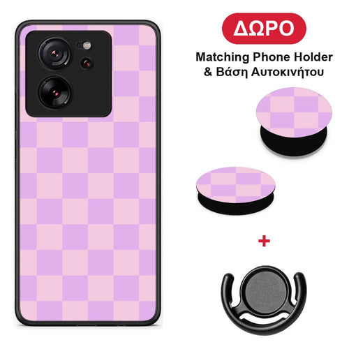 Lavender and Pink Checkerboard - Xiaomi 13T θήκη + Δώρο Phone Holder & Βάση Αυτοκινήτου