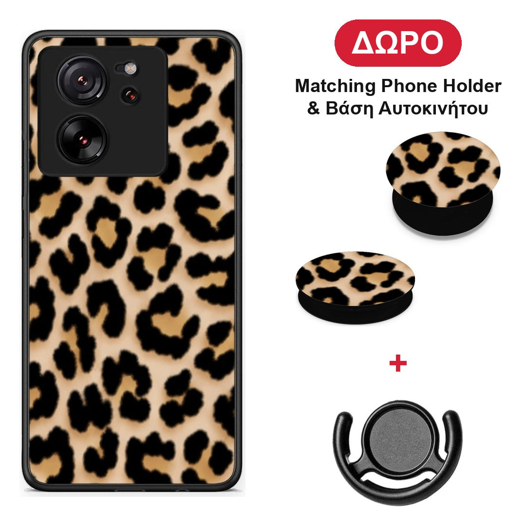 Leopard Print Tan Small - Xiaomi 13T θήκη + Δώρο Phone Holder & Βάση Αυτοκινήτου