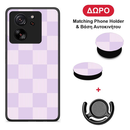 Lilac and Cream Striped Checks - Xiaomi 13T θήκη + Δώρο Phone Holder & Βάση Αυτοκινήτου