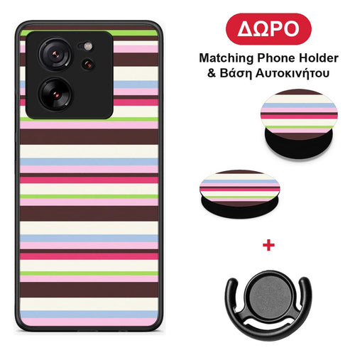 Multicolour Horizontal Stripes - Xiaomi 13T θήκη + Δώρο Phone Holder & Βάση Αυτοκινήτου
