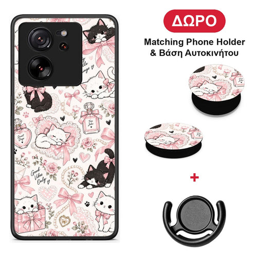 Pink Bows and Kittens Collage - Xiaomi 13T θήκη + Δώρο Phone Holder & Βάση Αυτοκινήτου