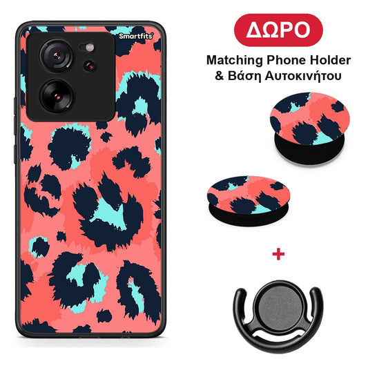 Animal Pink Leopard - Xiaomi 13T θήκη + Δώρο Phone Holder & Βάση Αυτοκινήτου