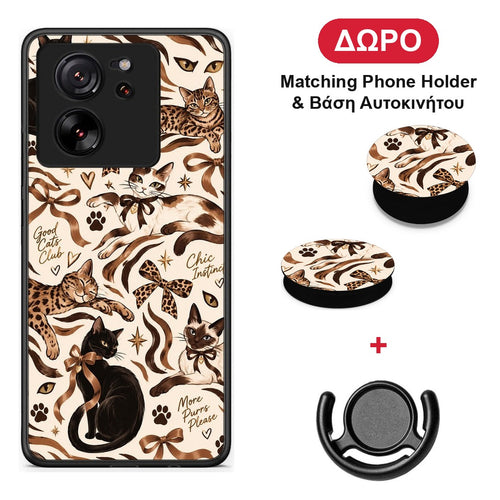 Wild Cats and Animal Print Collage - Xiaomi 13T θήκη + Δώρο Phone Holder & Βάση Αυτοκινήτου