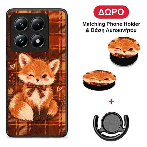 Fox on Autumn Tartan - Xiaomi 14T Pro θήκη + Δώρο Phone Holder & Βάση Αυτοκινήτου