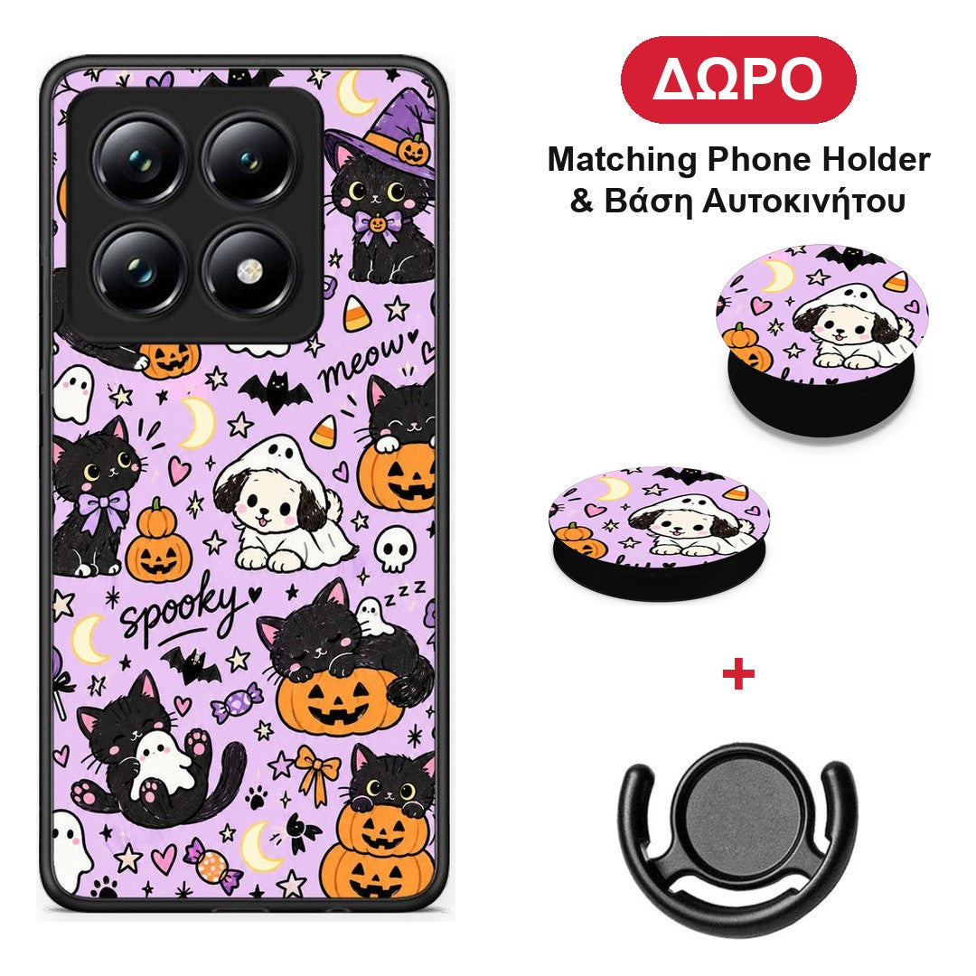 Halloween Black Cats on Lilac - Xiaomi 14T Pro θήκη + Δώρο Phone Holder & Βάση Αυτοκινήτου
