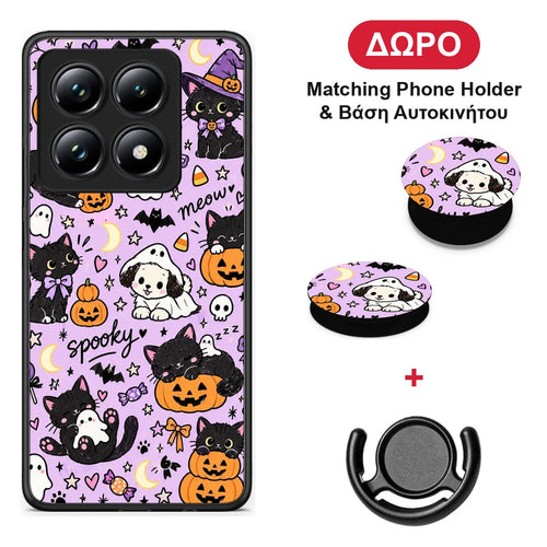 Halloween Black Cats on Lilac - Xiaomi 14T Pro θήκη + Δώρο Phone Holder & Βάση Αυτοκινήτου