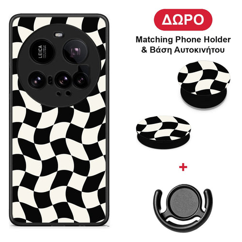 Black and Cream Wavy Checkerboard - Xiaomi 15 Ultra 5G θήκη + Δώρο Phone Holder & Βάση Αυτοκινήτου