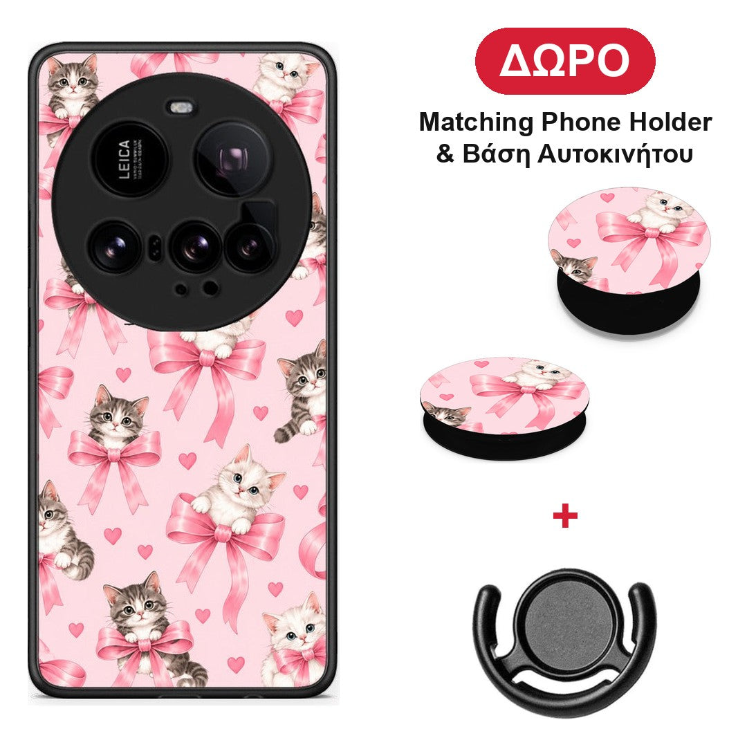 Kittens and Pink Bows on Pink - Xiaomi 15 Ultra 5G θήκη + Δώρο Phone Holder & Βάση Αυτοκινήτου