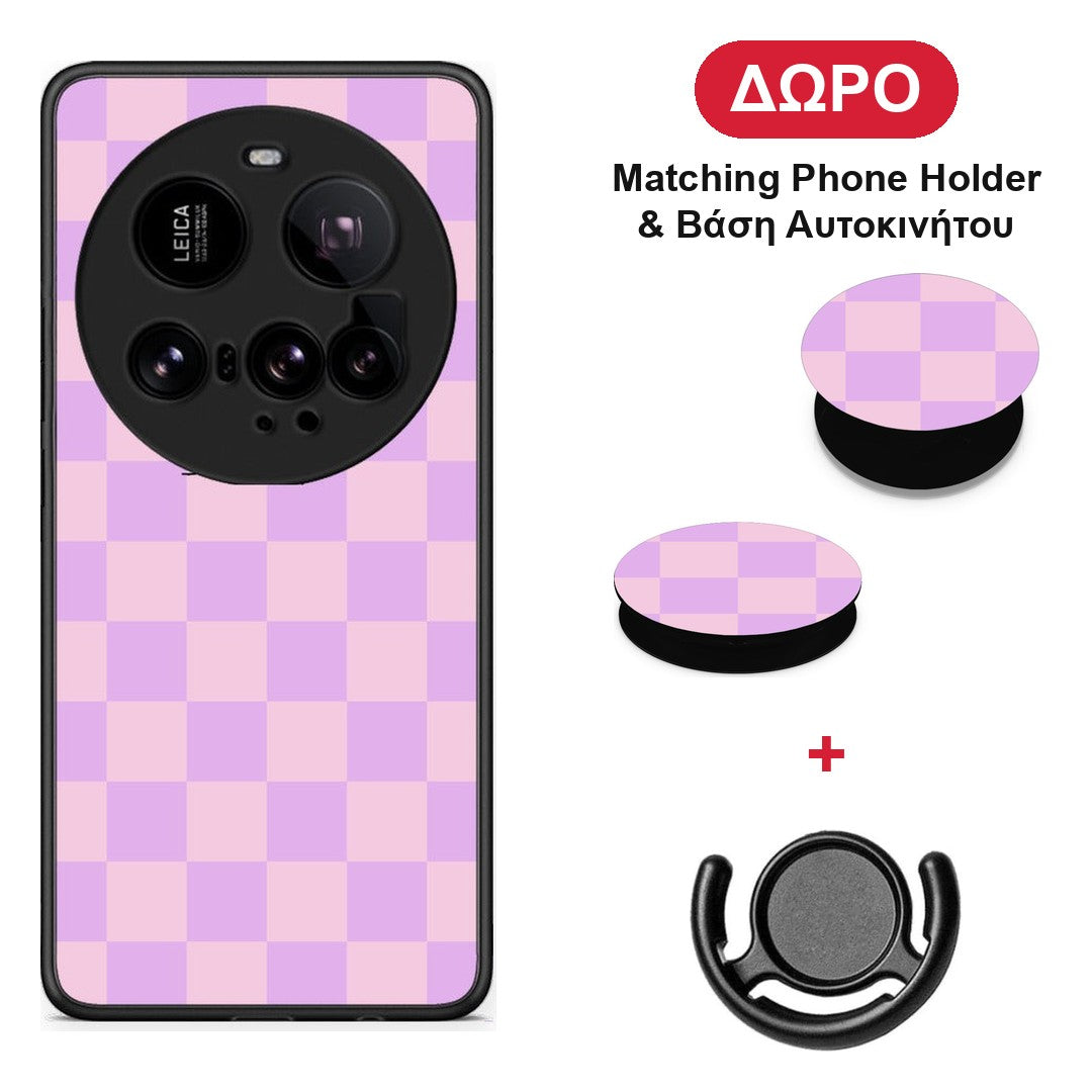 Lavender and Pink Checkerboard - Xiaomi 15 Ultra 5G θήκη + Δώρο Phone Holder & Βάση Αυτοκινήτου