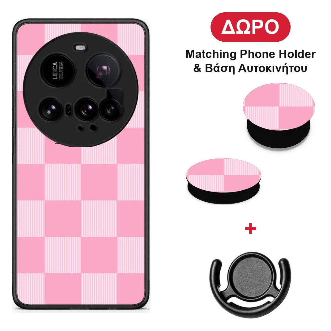 Pink and White Striped Checks - Xiaomi 15 Ultra 5G θήκη + Δώρο Phone Holder & Βάση Αυτοκινήτου