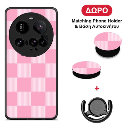Pink and White Striped Checks - Xiaomi 15 Ultra 5G θήκη + Δώρο Phone Holder & Βάση Αυτοκινήτου